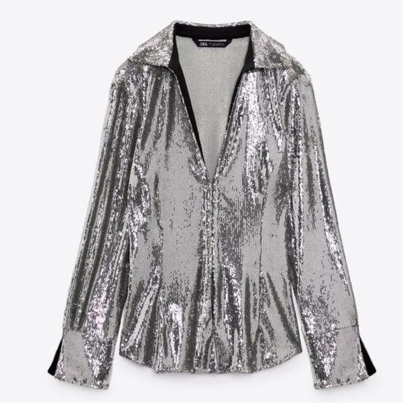 ZARA SEQUIN SHIRT TOP - Picture 13 of 15